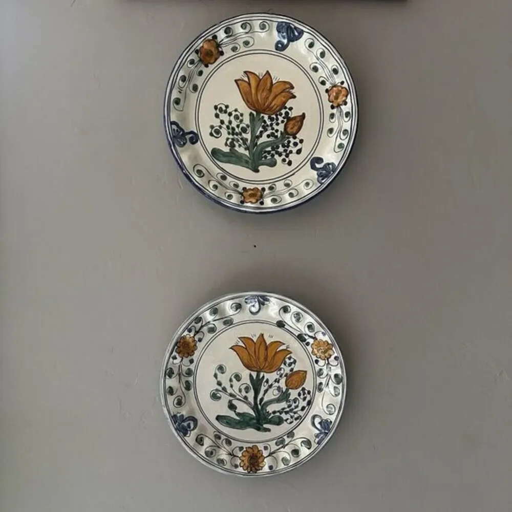 (2) Provence France Hand Painted Porcelain Floral Wall Plate Wave Edging